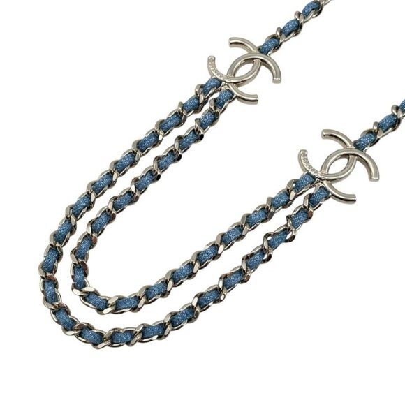 Chanel Belt CC Logo Chain Denim Blue Gold main image 7